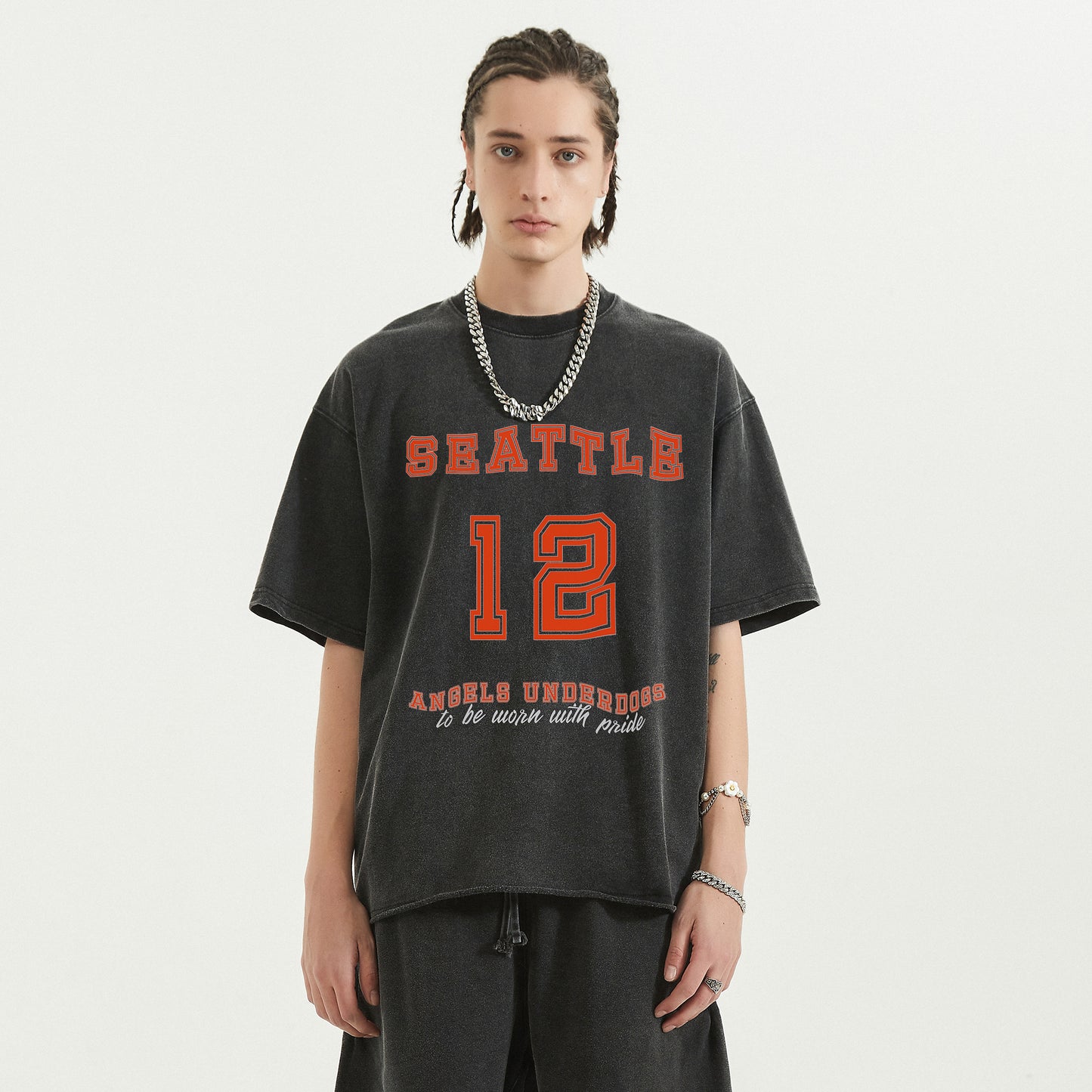usa sport | faded raw shirt | black