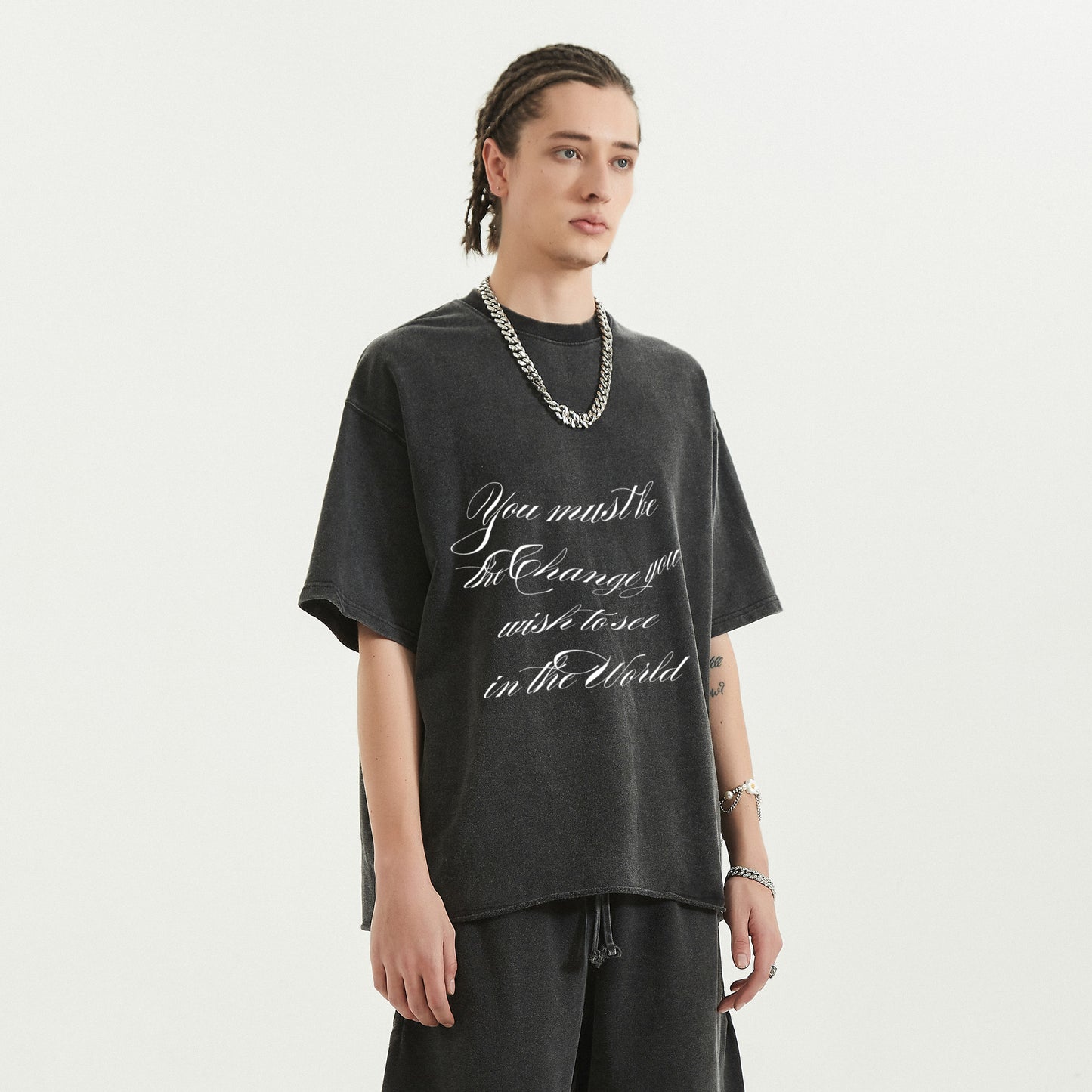 change | faded raw t-shirt | black