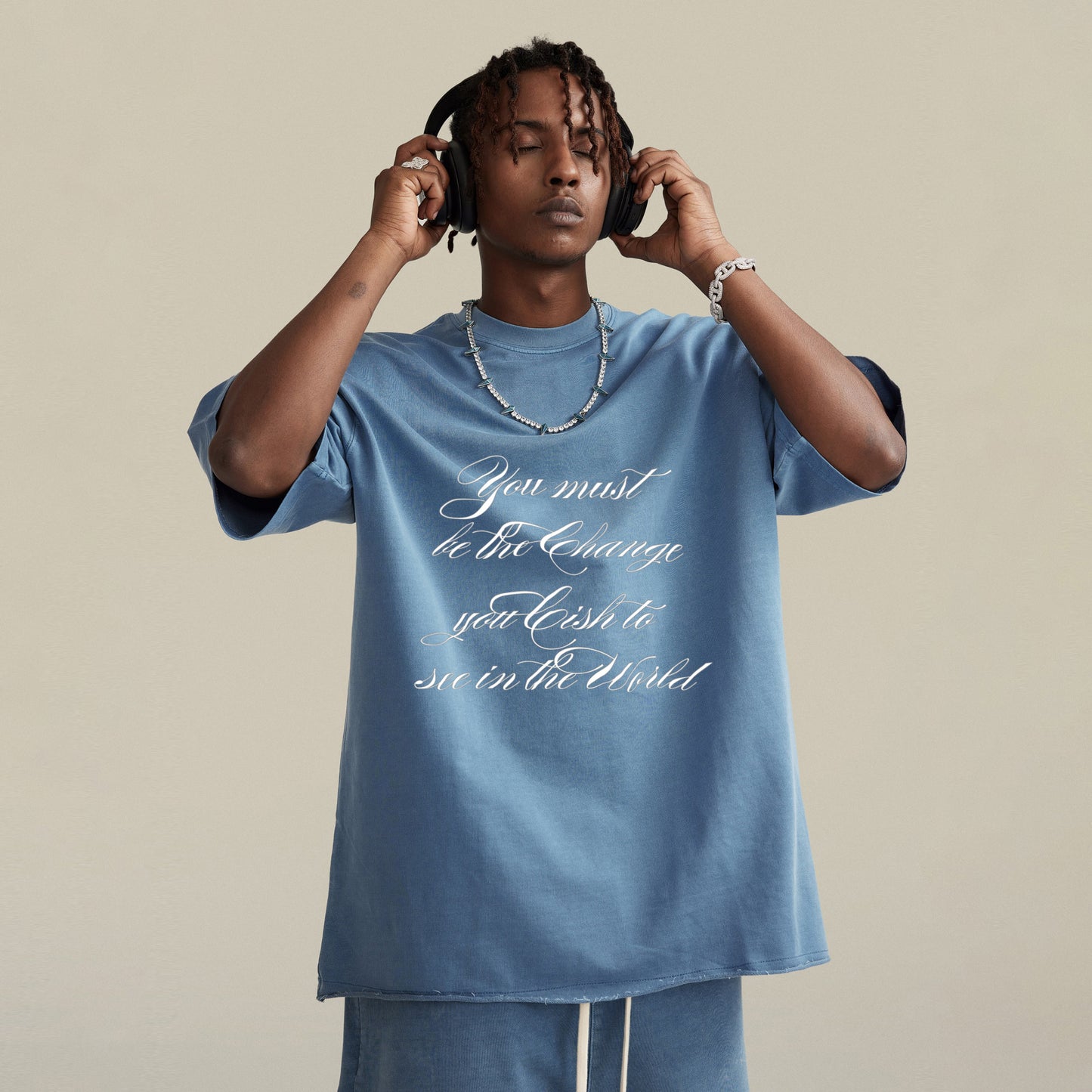 change | faded raw t-shirt | slate blue