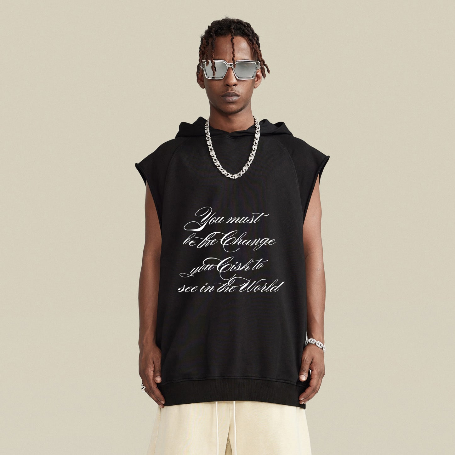 change | sleeveless hoodie | black