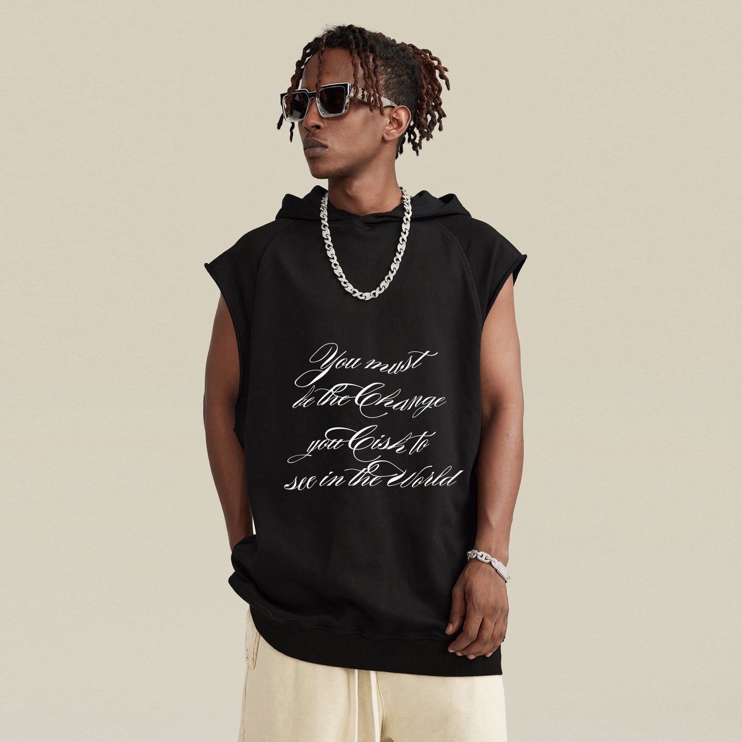change | sleeveless hoodie | black