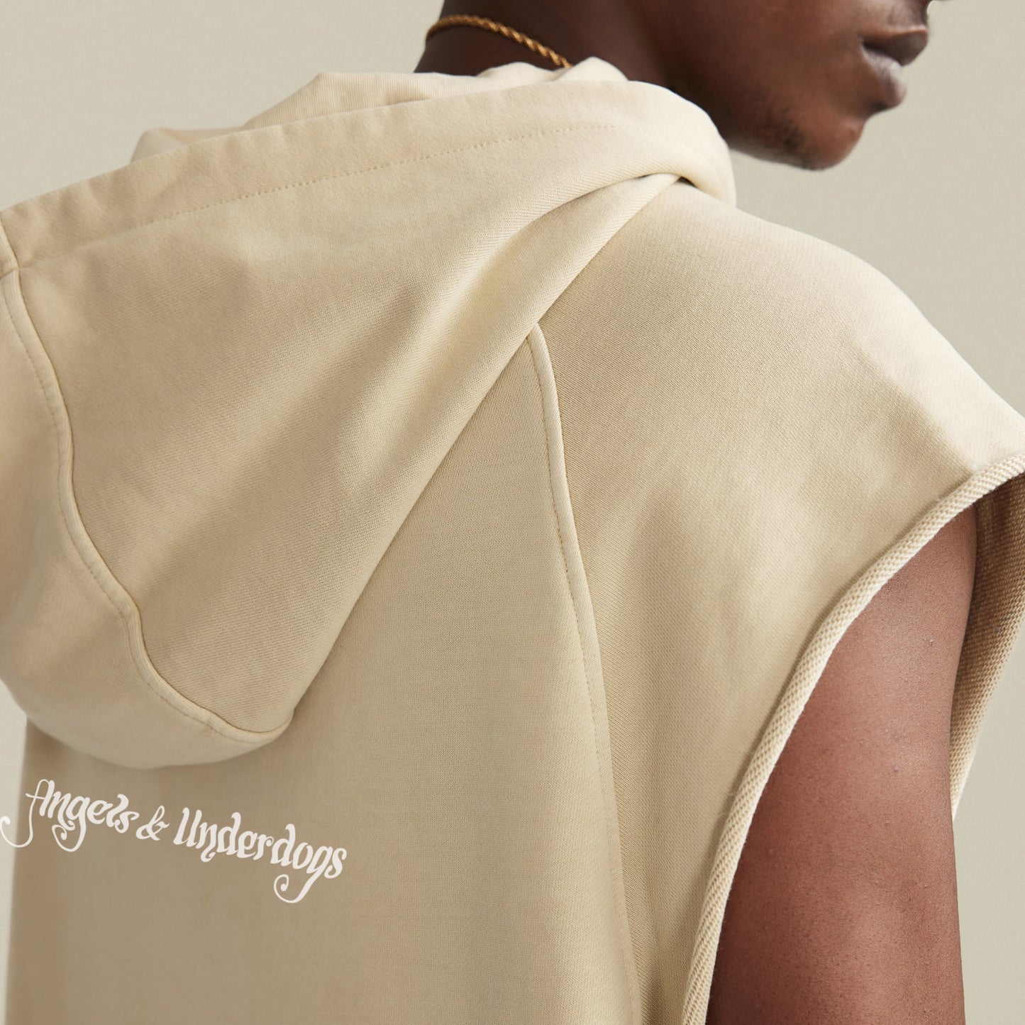 change | sleeveless hoodie | sand