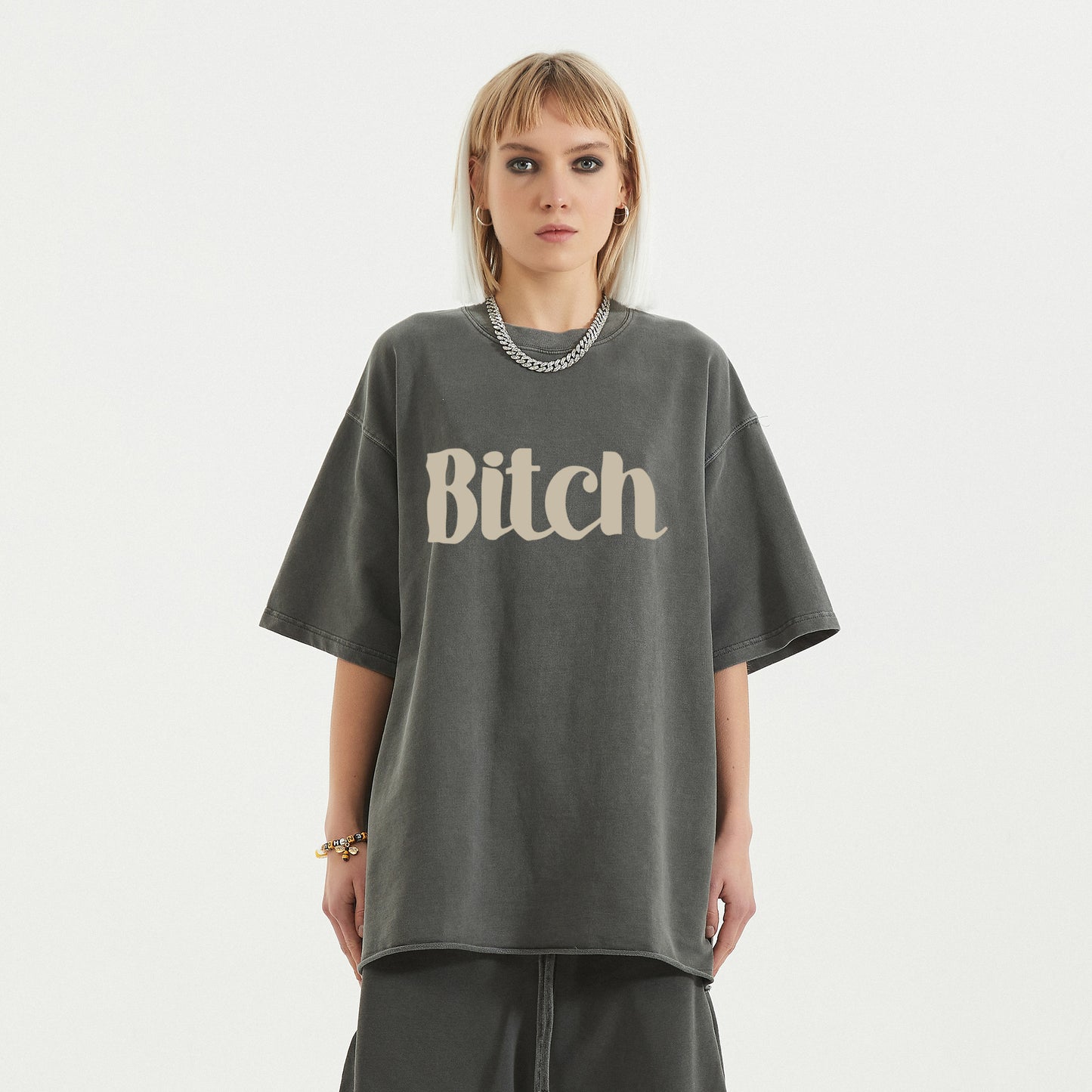 bitch | faded raw t-shirt | black