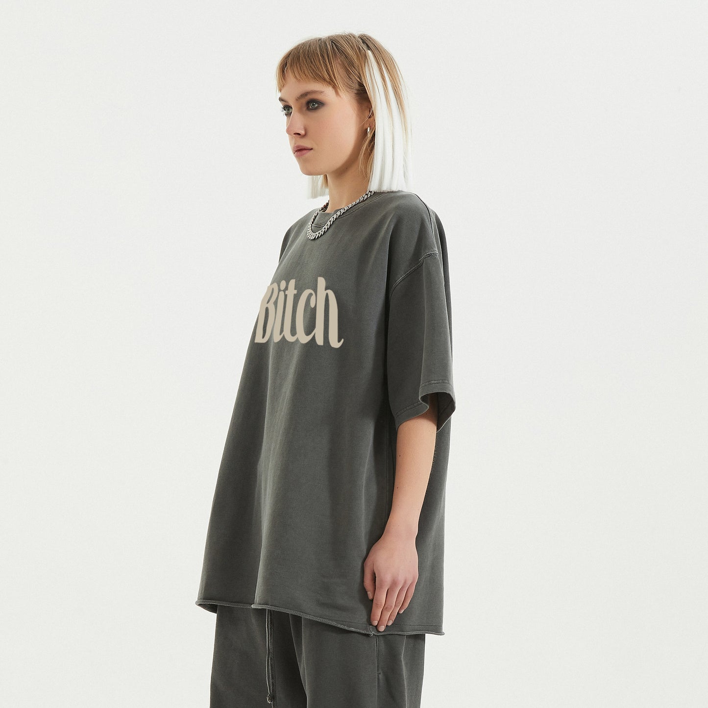 bitch | faded raw t-shirt | black