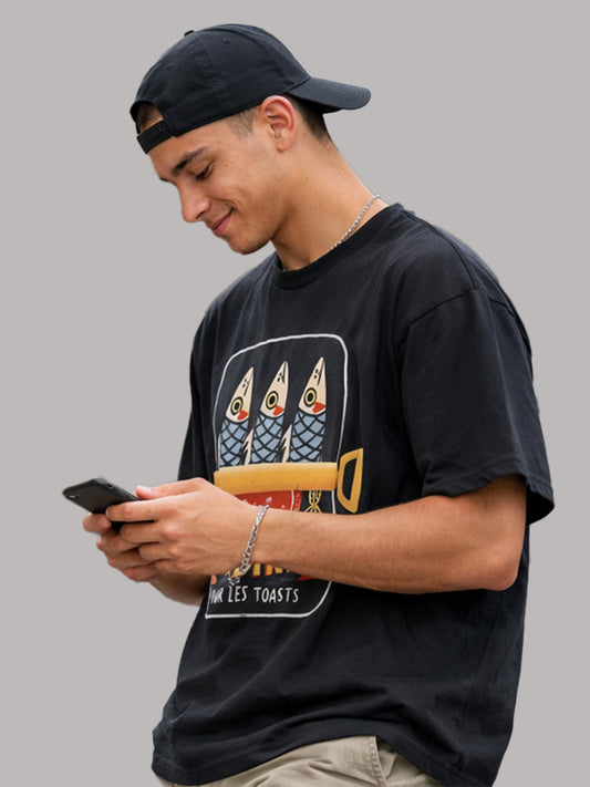 "Les Sardines"// Boxy Graphic Tee - Pitch Black