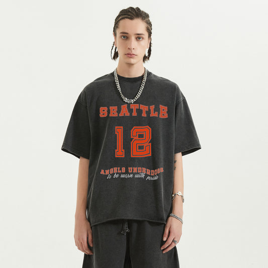 usa sport | faded raw shirt | black