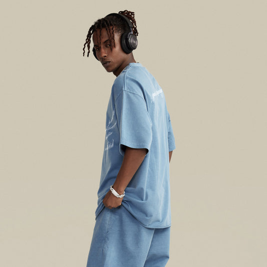 change | faded raw t-shirt |  slate blue