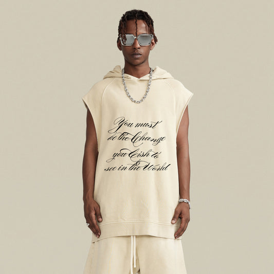 change | sleeveless hoodie | sand