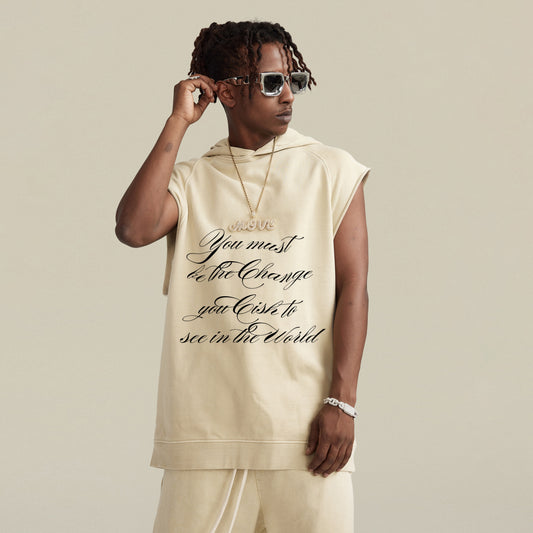 change | sleeveless hoodie | sand
