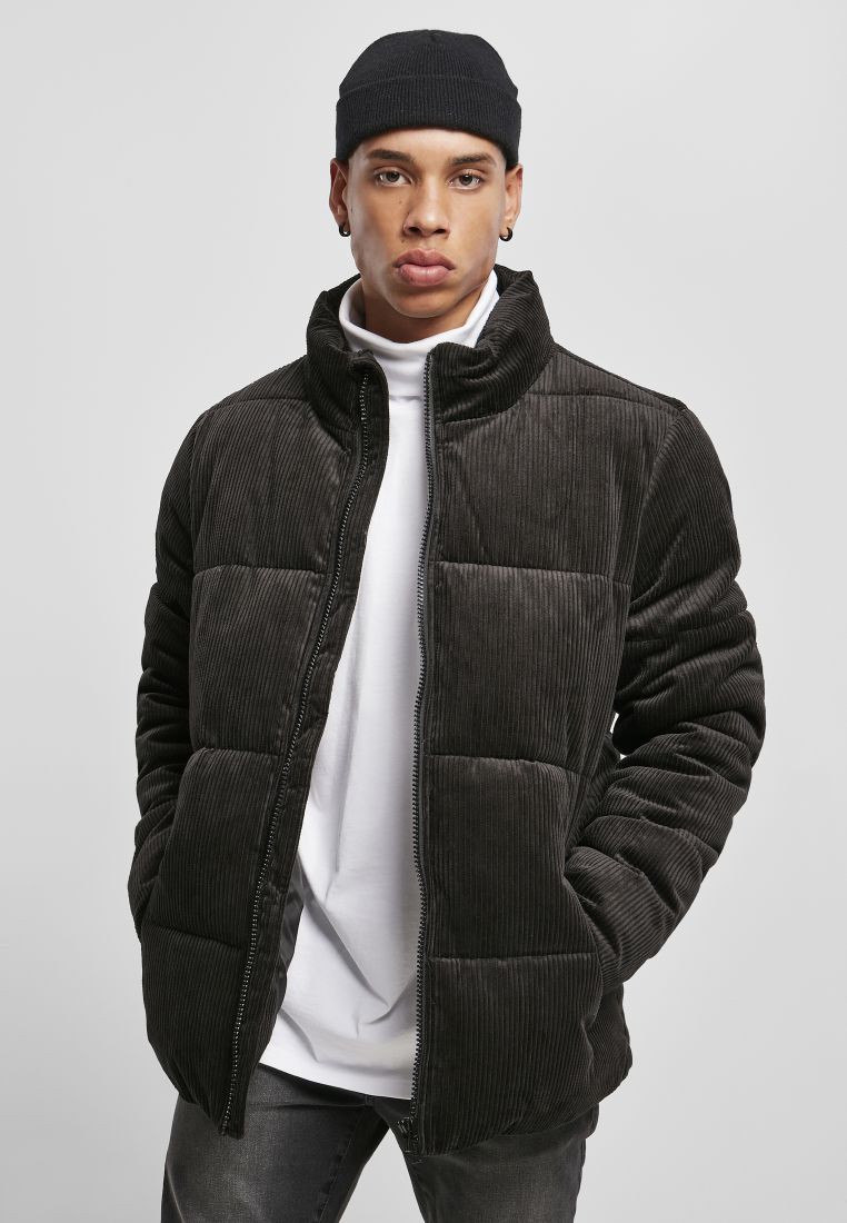 boxy corduroy puffer jacket | black