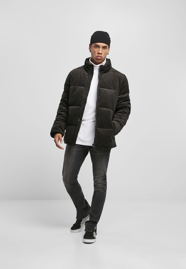 boxy corduroy puffer jacket | black