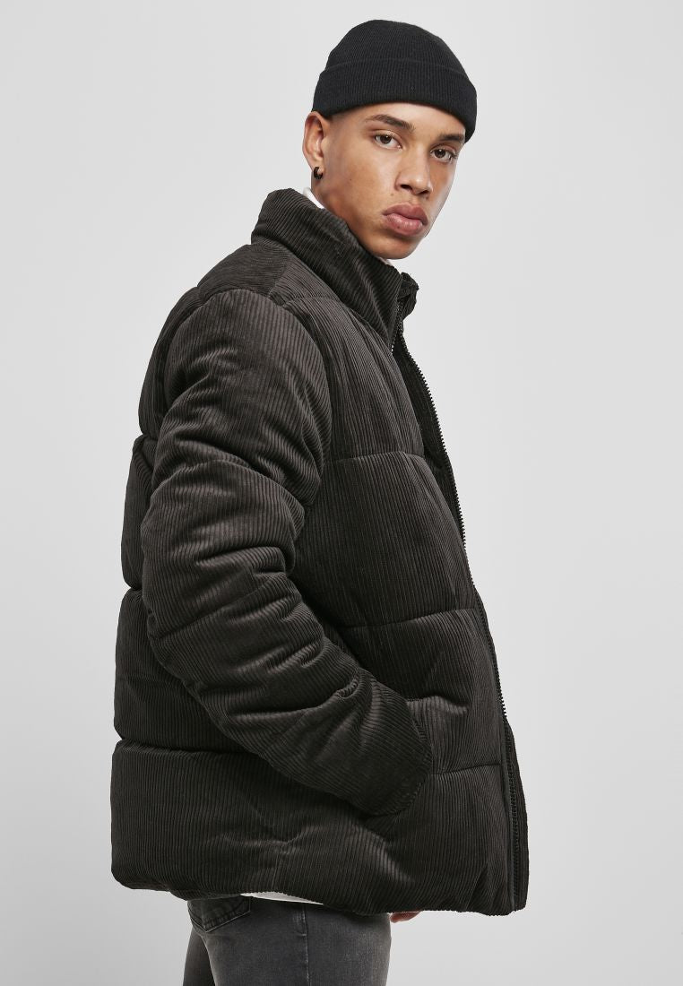 boxy corduroy puffer jacket | black