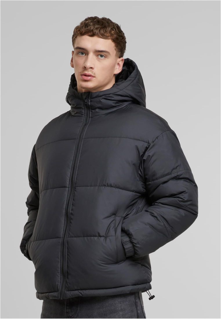 basic puffer jacket with hood| black