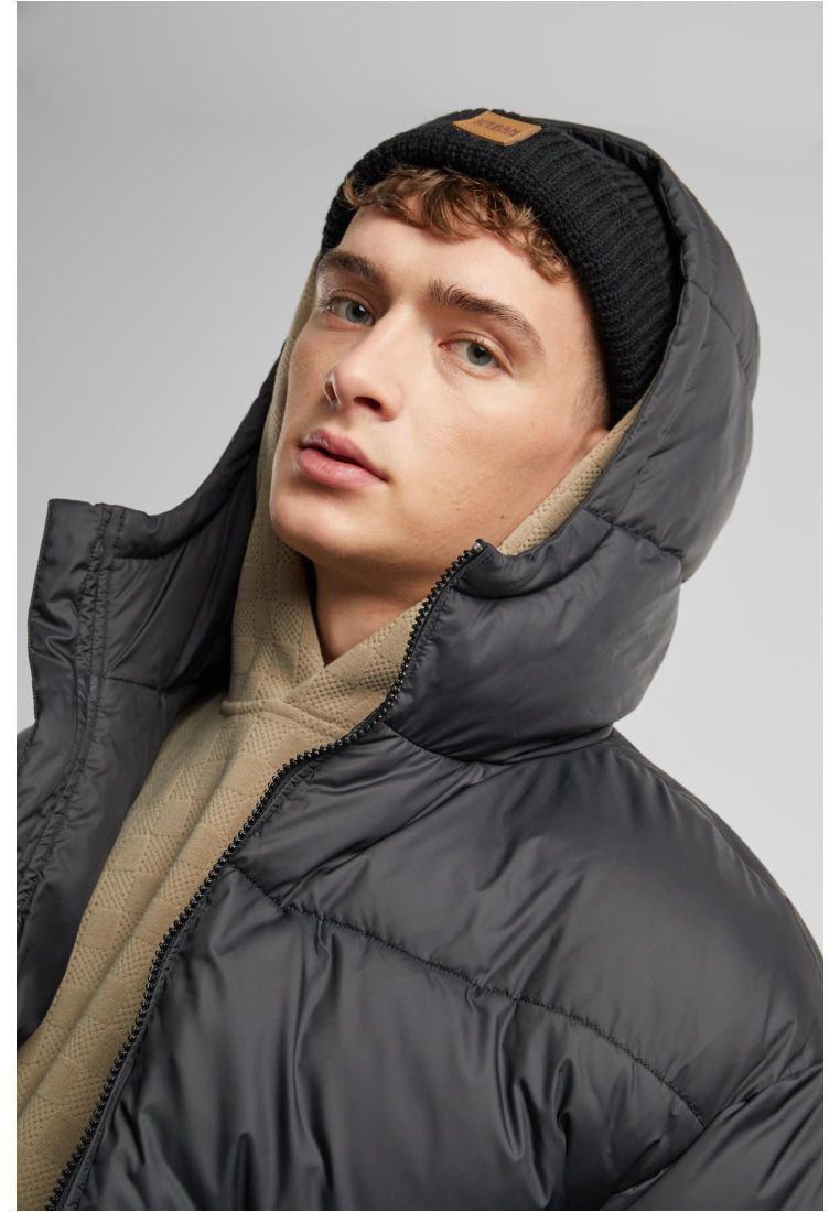 basic puffer jacket with hood| black