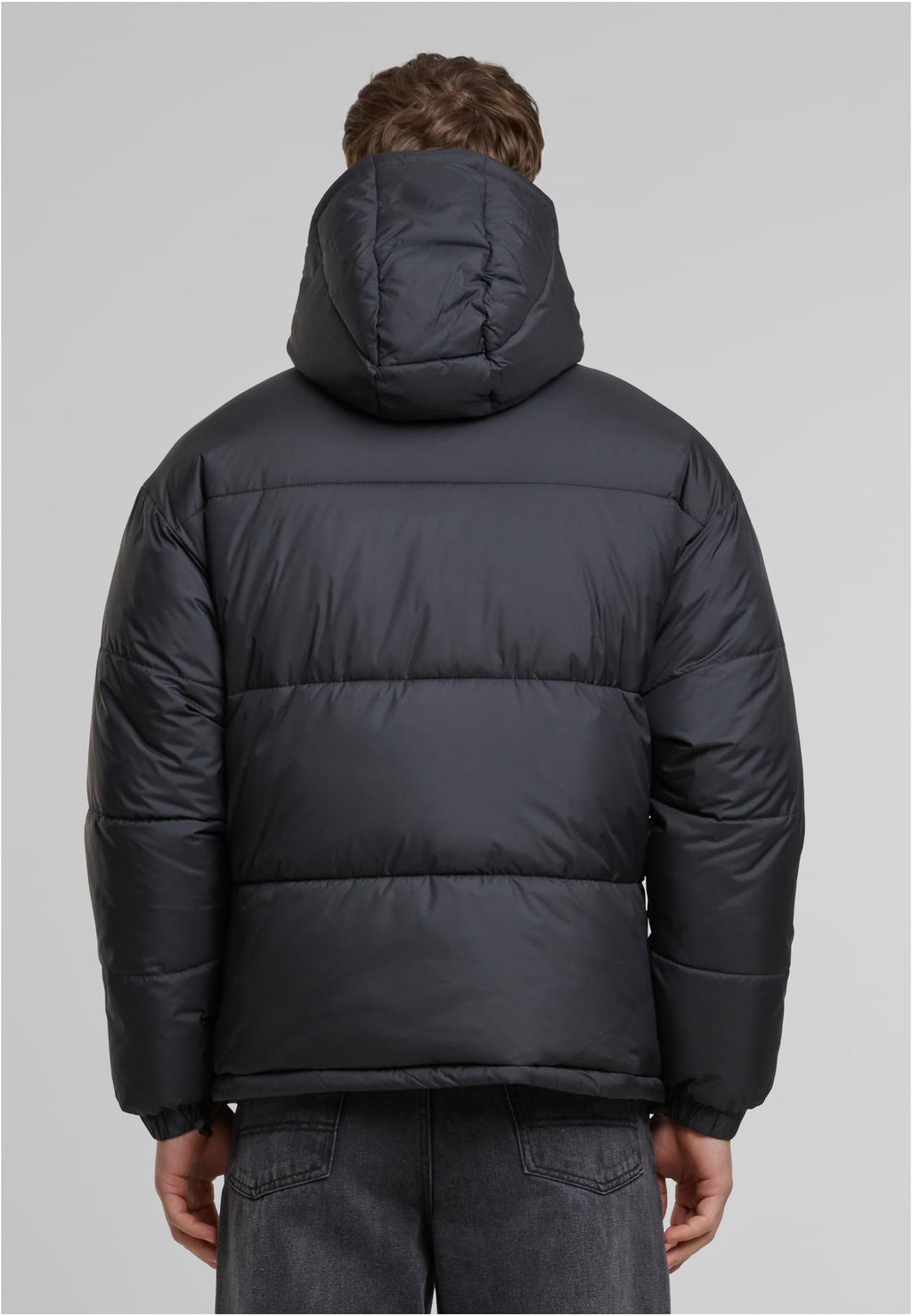 basic puffer jacket with hood| black