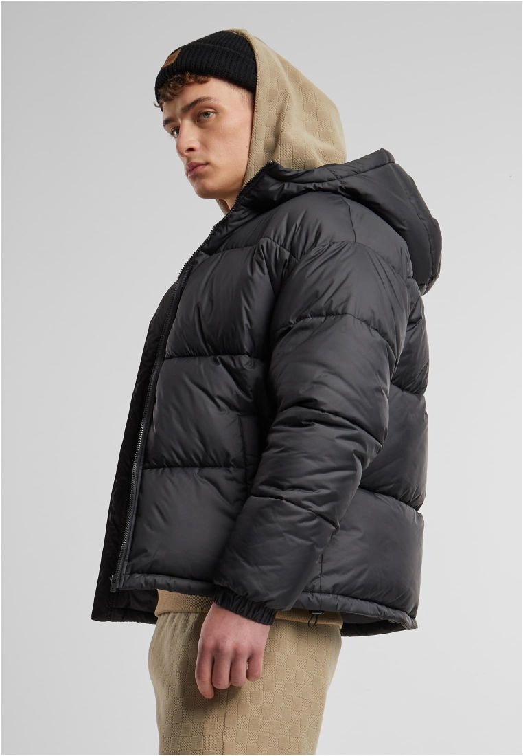 basic puffer jacket with hood| black