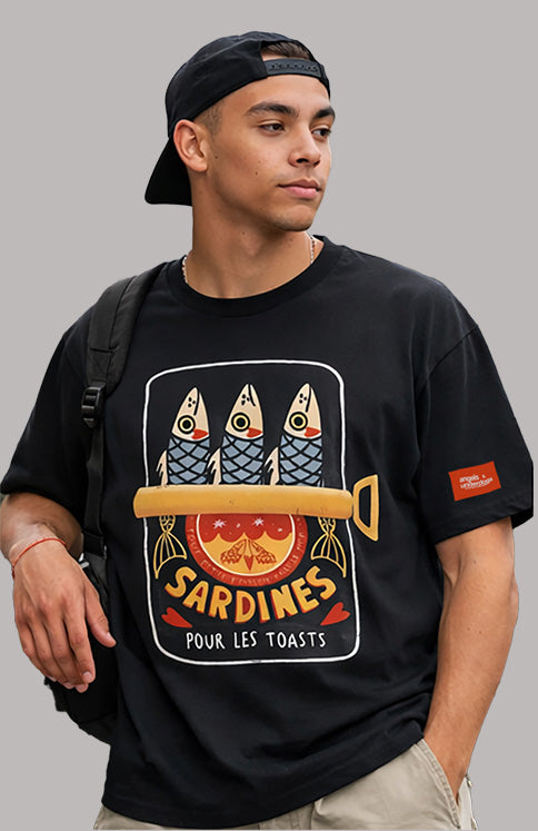 "Les Sardines"//  Boxy Graphic Tee - Pitch Black